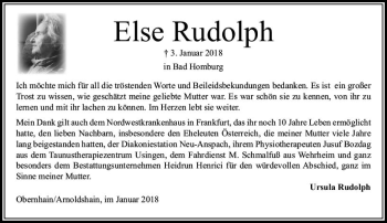 Traueranzeige von Else Rudolph von  Usinger Anzeiger