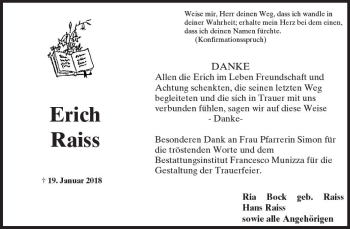 Traueranzeige von Erich Raiss von Trauerportal Rhein Main Presse