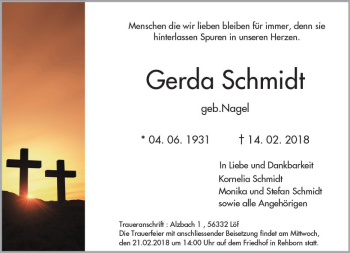 Traueranzeige von Gerda Schmidt von Trauerportal Rhein Main Presse