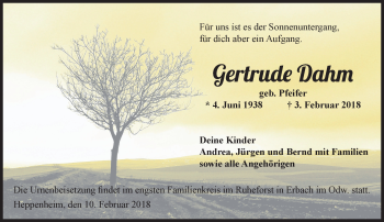 Traueranzeige von Gertrude Dahm von Trauerportal Rhein Main Presse