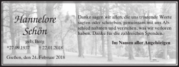 Traueranzeige von Hannelore Schön von  Gießener Anzeiger