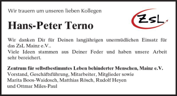 Traueranzeige von Hans-Peter Terno von Trauerportal Rhein Main Presse