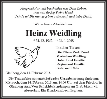 Traueranzeige von Heinz Weidling von  Kreisanzeiger