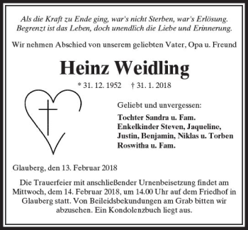 Traueranzeige von Heinz Weidling von  Kreisanzeiger