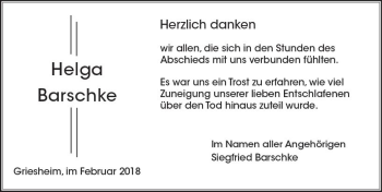 Traueranzeige von Helga Barschke von Trauerportal Rhein Main Presse
