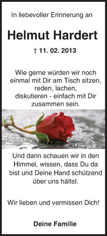 Traueranzeige von Helmut Hardert von Trauerportal Rhein Main Presse