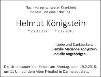 Traueranzeige von Helmut Königstein von Trauerportal Rhein Main Presse