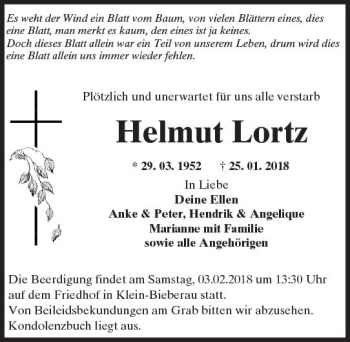 Traueranzeige von Helmut Lortz von Trauerportal Rhein Main Presse