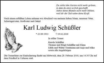 Traueranzeige von Karl Ludwig Schüßler von Trauerportal Rhein Main Presse