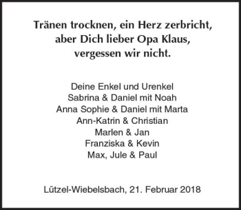 Traueranzeige von Klaus Herrschaft von Trauerportal Rhein Main Presse