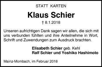 Traueranzeige von Klaus Schier von Trauerportal Rhein Main Presse