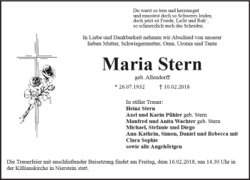 Traueranzeige von Maria Stern von Trauerportal Rhein Main Presse