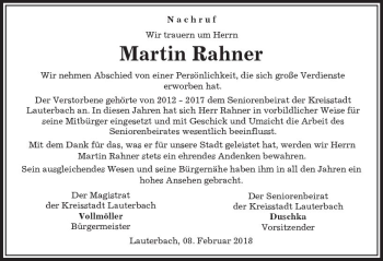 Traueranzeige von Martin Rahner von VRM Trauer