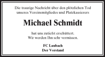 Traueranzeige von Michael Schmidt von  Usinger Anzeiger