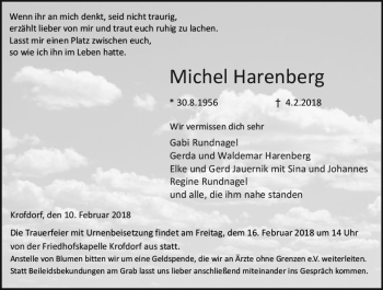 Traueranzeige von Michel Harenberg von  Gießener Anzeiger