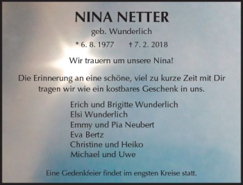 Traueranzeige von Nina Netter von Trauerportal Rhein Main Presse