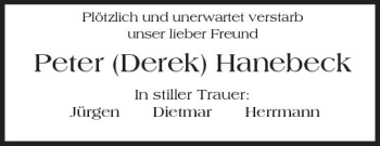 Traueranzeige von Peter Hanebeck von Trauerportal Rhein Main Presse
