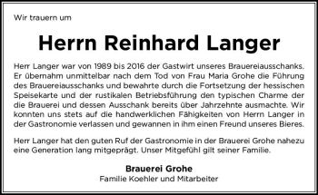 Traueranzeige von Reinhard Langer von Trauerportal Rhein Main Presse