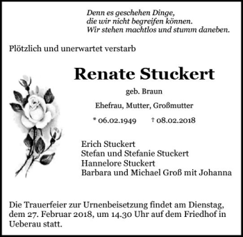 Traueranzeige von Renate Stuckert von Trauerportal Rhein Main Presse