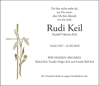 Traueranzeige von Rudi Keil von Trauerportal Rhein Main Presse