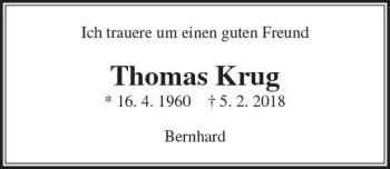 Traueranzeige von Thomas Krug von  Gießener Anzeiger