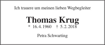 Traueranzeige von Thomas Krug von  Gießener Anzeiger
