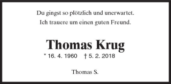 Traueranzeige von Thomas Krug von  Gießener Anzeiger