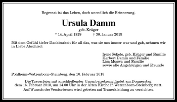 Traueranzeige von Ursula Damm von  Gießener Anzeiger