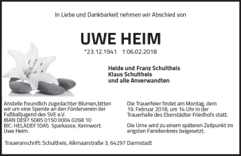 Traueranzeige von Uwe Heim von Trauerportal Rhein Main Presse