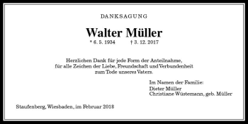 Traueranzeige von Walter Müller von  Gießener Anzeiger