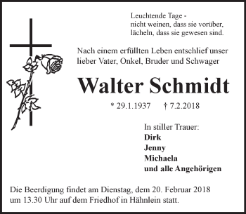 Traueranzeige von Walter Schmidt von Trauerportal Rhein Main Presse