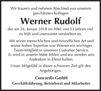 Traueranzeige von Werner Rudolf von Trauerportal Rhein Main Presse