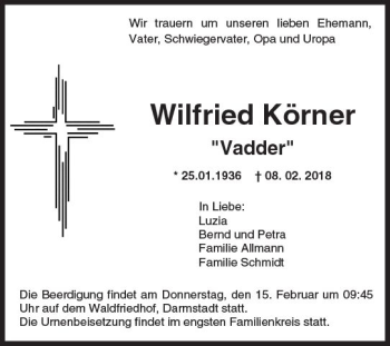 Traueranzeige von Wilfried Körner von Trauerportal Rhein Main Presse