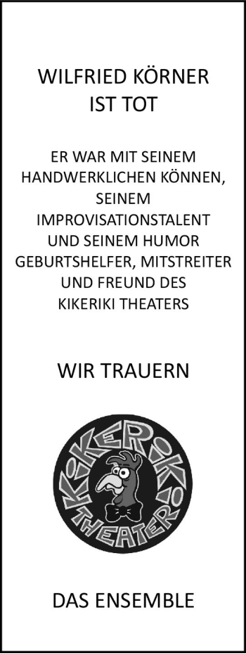 Traueranzeige von Wilfried Körner von Trauerportal Rhein Main Presse