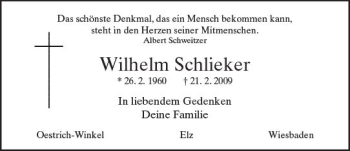 Traueranzeige von Wilhelm Schlieker von Trauerportal Rhein Main Presse