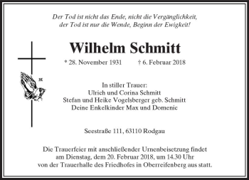 Traueranzeige von Wilhelm Schmitt von  Usinger Anzeiger