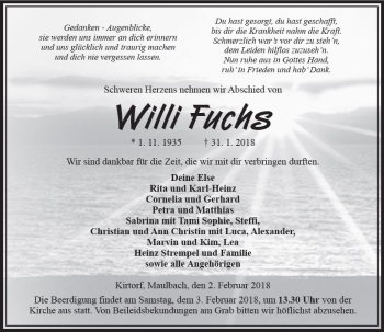 Traueranzeige von Willi Fachs von VRM Trauer