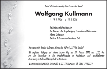 Traueranzeige von Wolfgang Kullmann von  Gießener Anzeiger