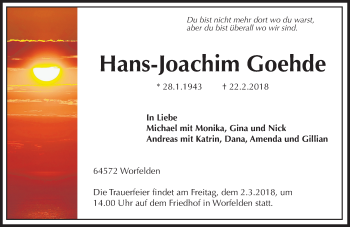 Traueranzeige von Hans-Joachim Goehde 