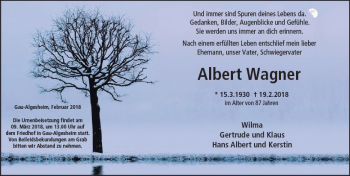 Traueranzeige von Albert Wagner von Trauerportal Rhein Main Presse