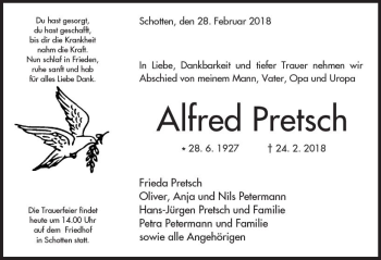 Traueranzeige von Alfred Pretsch von  Kreisanzeiger