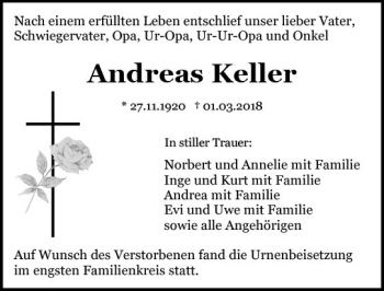 Traueranzeige von Andreas Keller von Trauerportal Rhein Main Presse