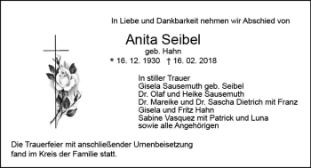 Traueranzeige von Anita Seibel von  Gießener Anzeiger