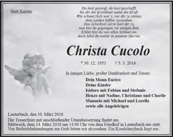 Traueranzeige von Christa Cucolo von VRM Trauer