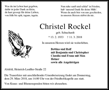 Traueranzeige von Christel Rockel von VRM Trauer