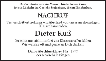 Traueranzeige von Dieter Kuß von Trauerportal Rhein Main Presse