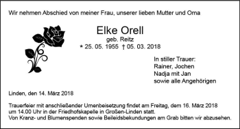 Traueranzeige von Elke Orell von  Gießener Anzeiger