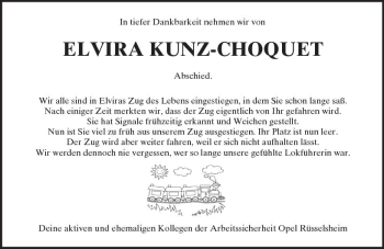 Traueranzeige von Elvira Kunz-Choquet von Trauerportal Rhein Main Presse