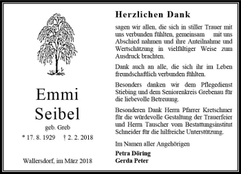 Traueranzeige von Emmi Seibel von VRM Trauer