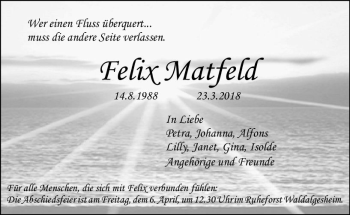Traueranzeige von Felix Matfeld von Trauerportal Rhein Main Presse